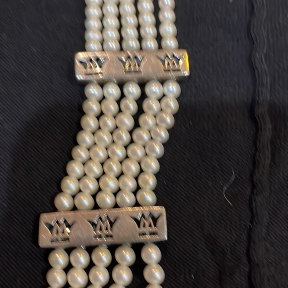 Sterling Silver, Ruby and Pearl 5 Strand Bracelet. - Picture 7 of 14